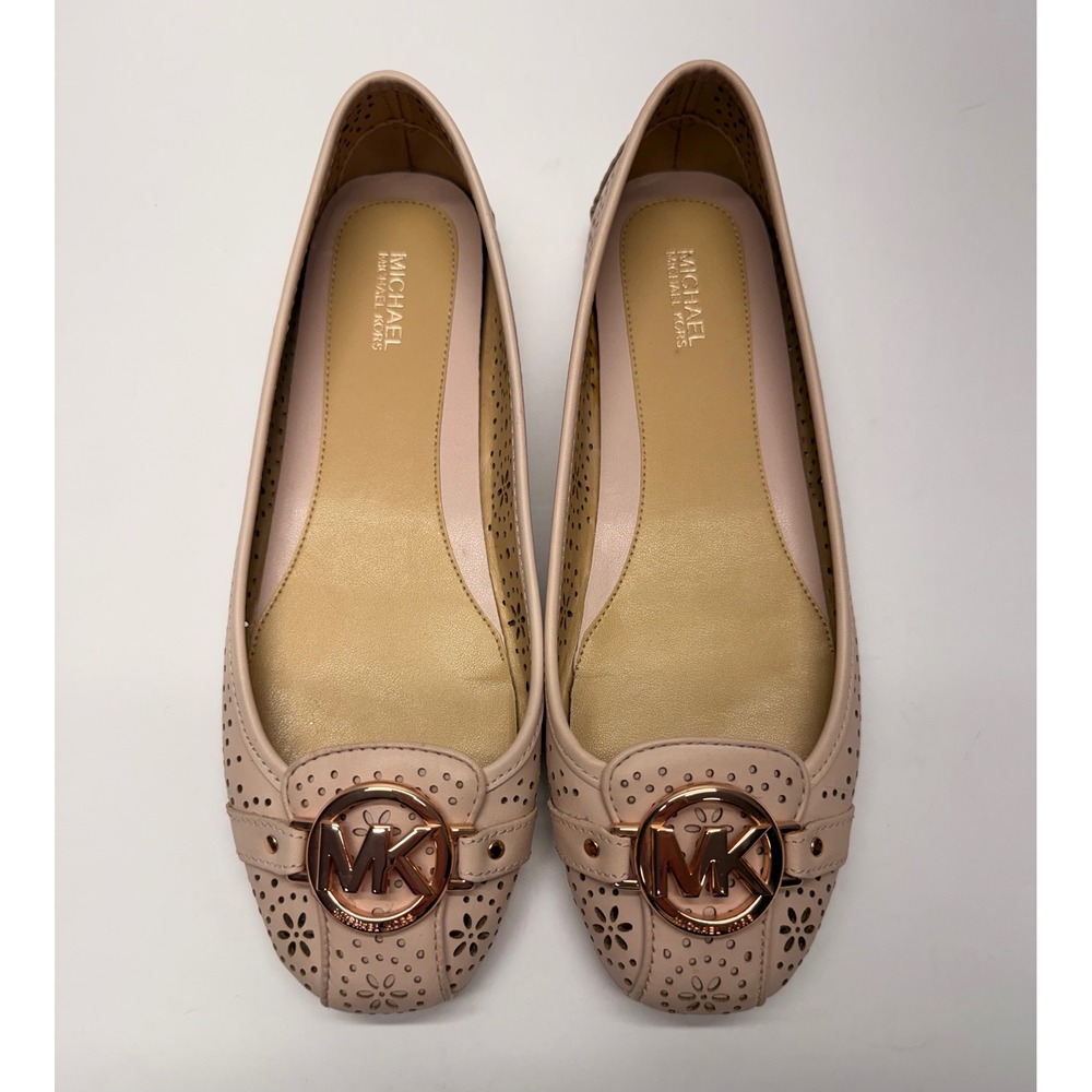 Michael Kors Fulton Moc Blush Pink Perforated Leather Ballet Flats Rose Gold MK